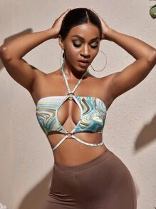 SHEIN SXY O形環挖空前後繫帶繞頸上衣 - 彩色 - 查看 4