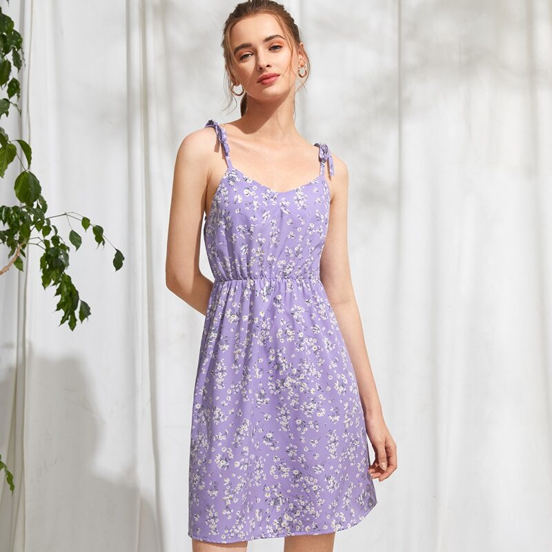 

Ditsy Floral Tie Shoulder Cami Dress, Lilac purple