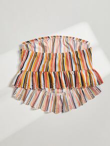 Plus Ruffle Hem Striped Tube Top - Multicolor - View 2