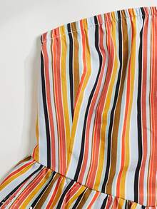 Plus Ruffle Hem Striped Tube Top - Multicolor - View 3