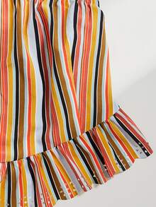 Plus Ruffle Hem Striped Tube Top - Multicolor - View 5