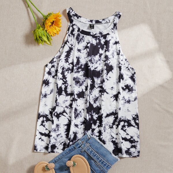 

Plus Tie Dye Halter Top, Black and white