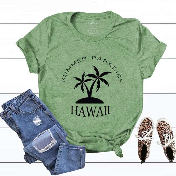 

Palm Tree & Letter Graphic Tee, Army green