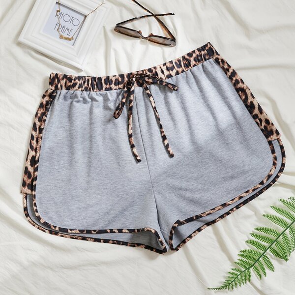 

Plus Contrast Cheetah Dolphin Hem Shorts, Grey