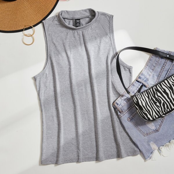 

Plus Solid Mock Neck Tank Top, Light grey