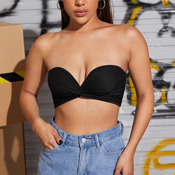 

Twist Front Tube Top, Black