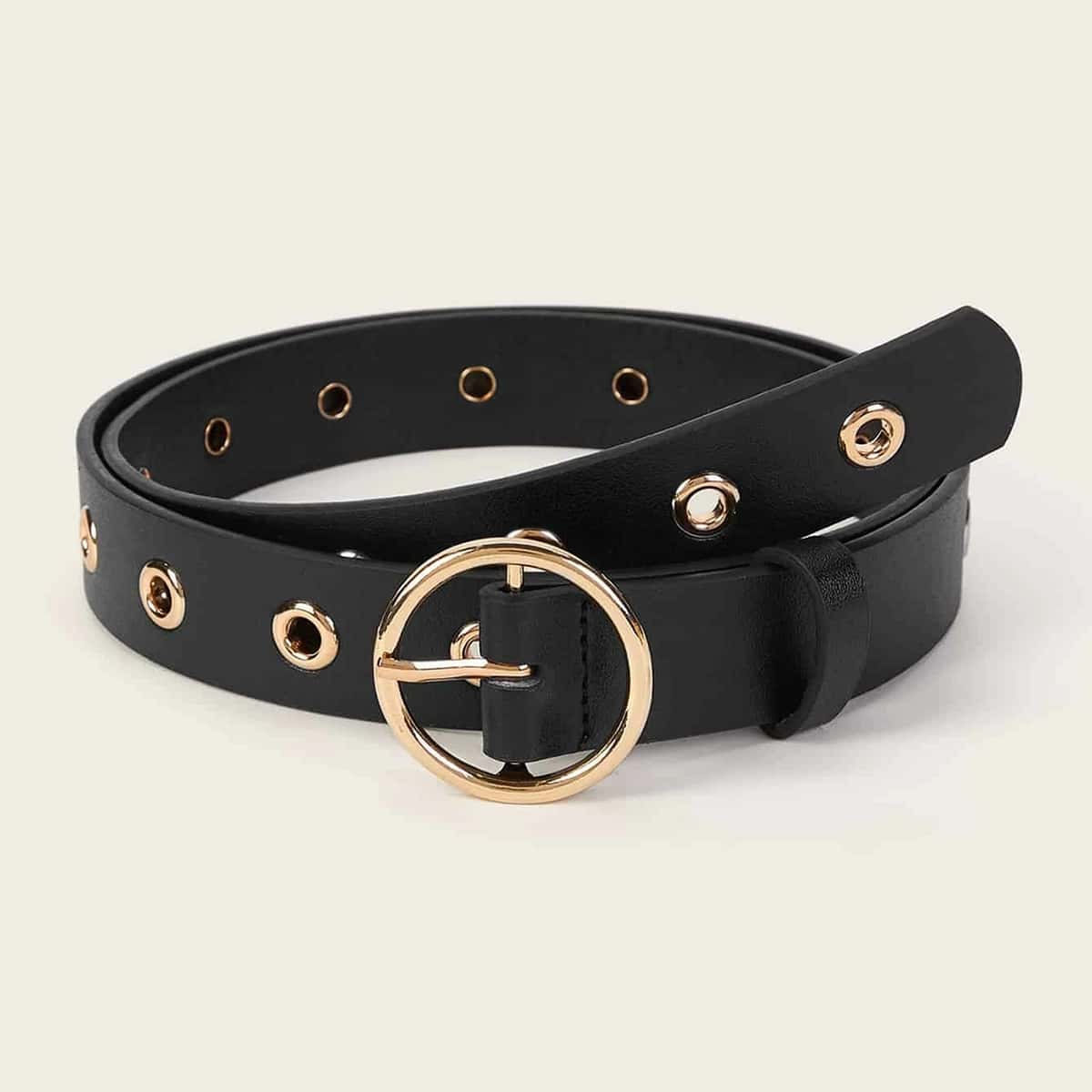 

Grommet Ring Buckle Belt, Black