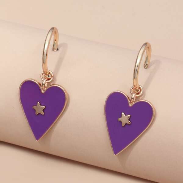 

Star Decor Heart Drop Earrings, Purple