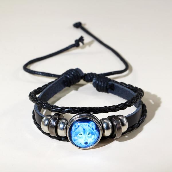 

Men Animal Print Braided Bracelet, Black