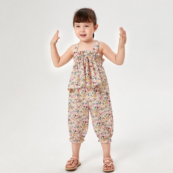 

Toddler Girls Floral Ruffle Cami Top With Pants, Multicolor