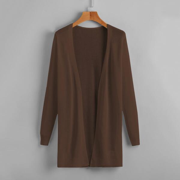 

Solid Open Front Cardigan, Coffee brown