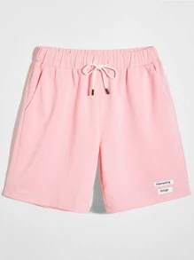 Manfinity Men Slogan Graphic Drawstring Waist Shorts - Pink - View 1