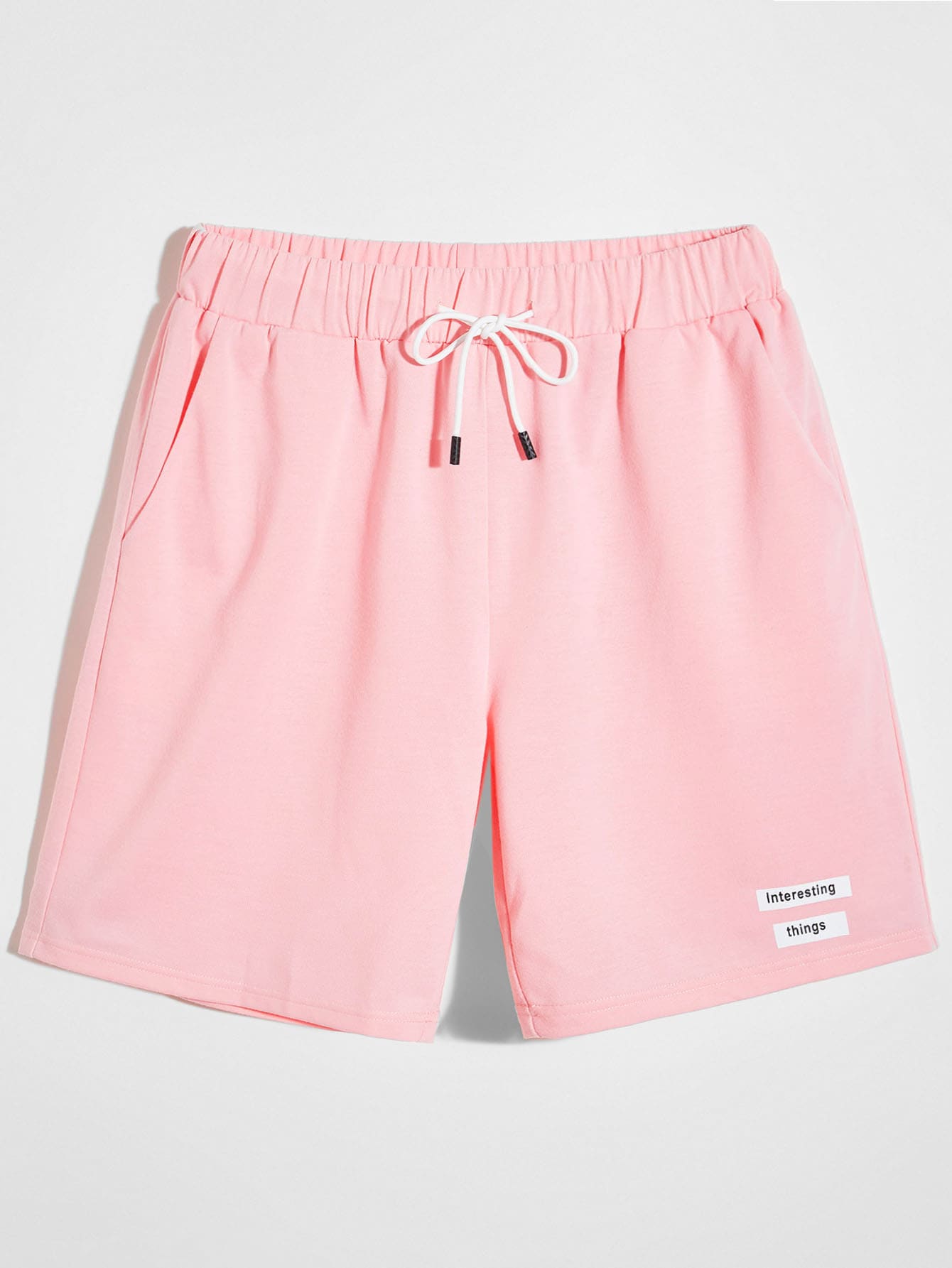 Manfinity Men Slogan Graphic Drawstring Waist Shorts - Pink - View 1
