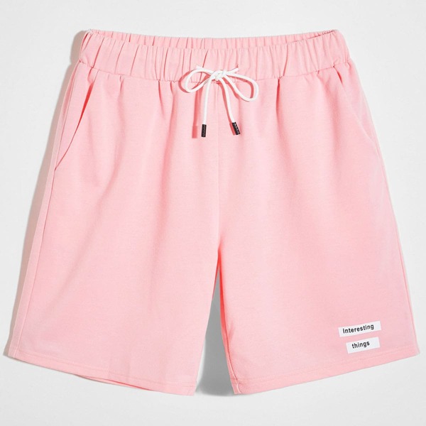 

Men Slogan Graphic Drawstring Waist Shorts, Pink