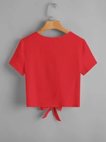 SHEIN Essnce Áo thun Thắt nút màu trơn Giải trí - Đỏ - Xem 2