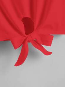 SHEIN Essnce Áo thun Thắt nút màu trơn Giải trí - Đỏ - Xem 4