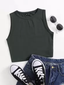 SHEIN EZwear Top tank corto unicolor - Gris Oscuro - Ver 1