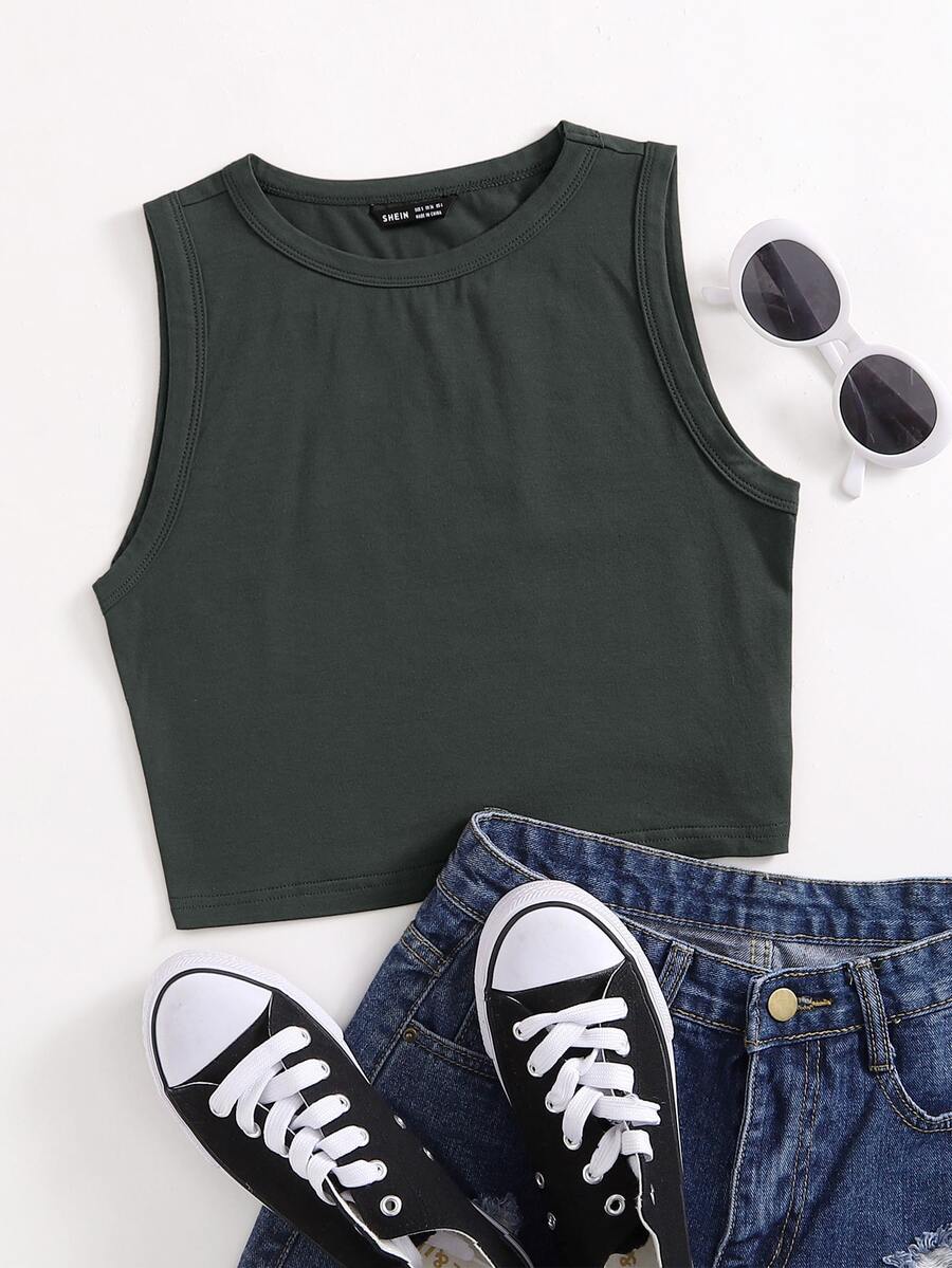 SHEIN EZwear Top tank corto unicolor - Gris Oscuro - Ver 1