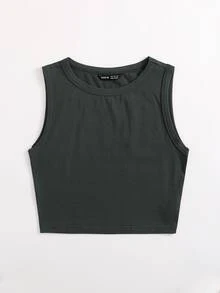 SHEIN EZwear Top tank corto unicolor - Gris Oscuro - Ver 4