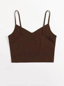 SHEIN EZwear Áo hai dây Pha lê kim cương Tim Giải trí - Cà phê nâu - Xem 2