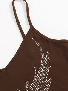 SHEIN EZwear Áo hai dây Pha lê kim cương Tim Giải trí - Cà phê nâu - Xem 4