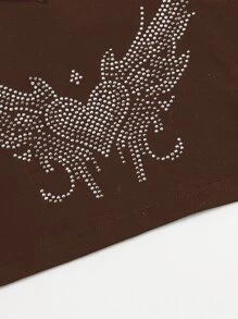 SHEIN EZwear Áo hai dây Pha lê kim cương Tim Giải trí - Cà phê nâu - Xem 5