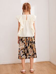 SHEIN Conjunto De Blusa Para Niñas Con Adorno De Volantes Y Falda Floral - Multicolor - Ver 2