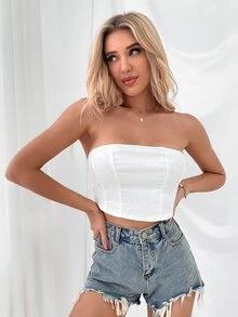 SHEIN Privé Áo nữ Dây kéo màu trơn Gợi cảm - trắng - Xem 6