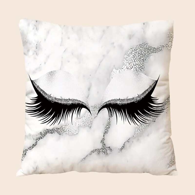 

Eyelash Print Cushion Cover Without Filler, Black and white