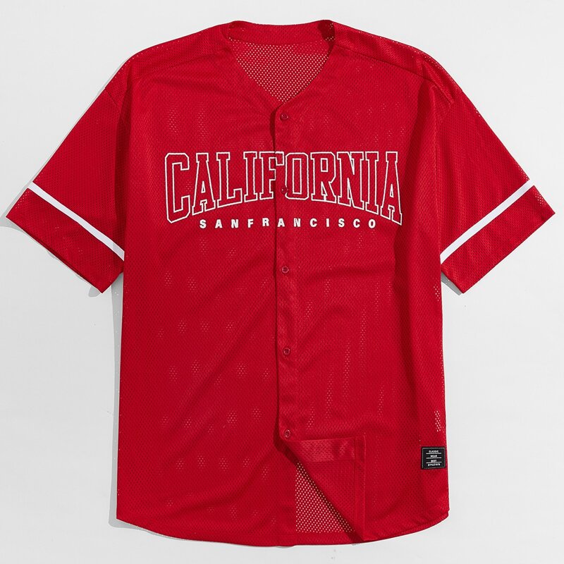 

Guys Letter Graphic Mesh Shirt, Red