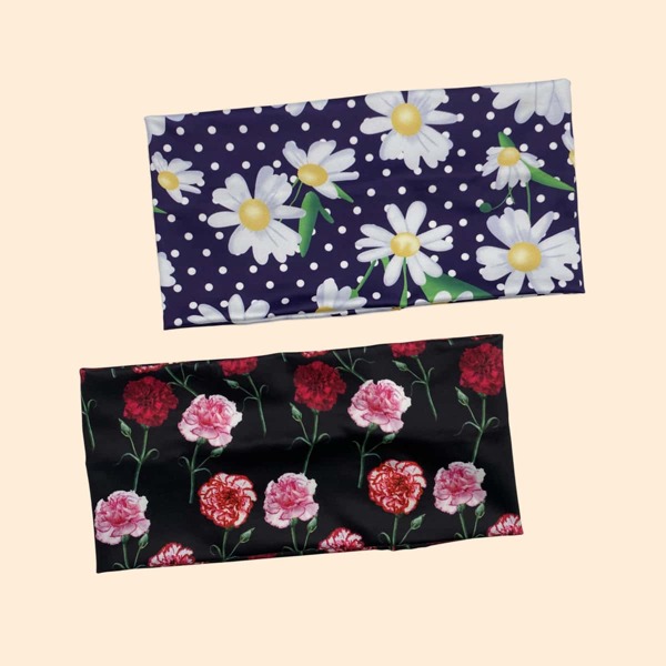 

2pcs Flower Print Hair Band, Multicolor