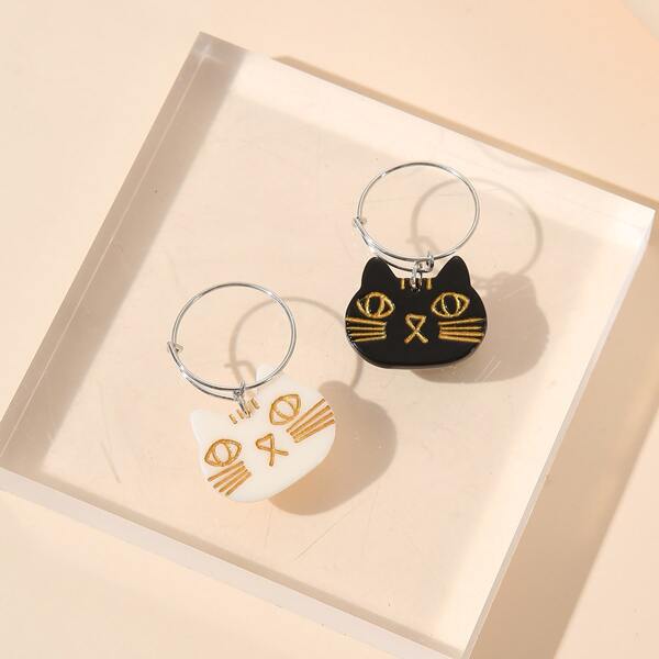 

2pcs Cartoon Cat Head Charm Ring, Multicolor