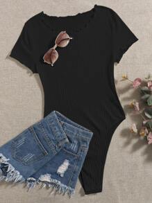 Muchica Body unicolor tejido de canalé ribete en forma de lechuga - Negro - Ver 1