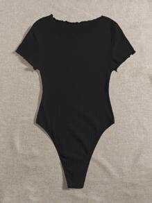 Muchica Body unicolor tejido de canalé ribete en forma de lechuga - Negro - Ver 2