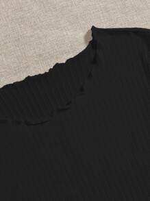 Muchica Body unicolor tejido de canalé ribete en forma de lechuga - Negro - Ver 3