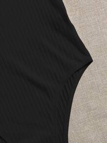 Muchica Body unicolor tejido de canalé ribete en forma de lechuga - Negro - Ver 5