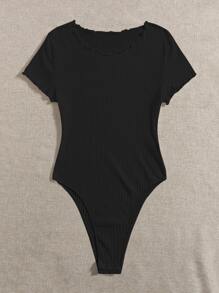 Muchica Body unicolor tejido de canalé ribete en forma de lechuga - Negro - Ver 6