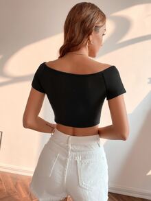 Floral Print Slim Top - Black - View 2