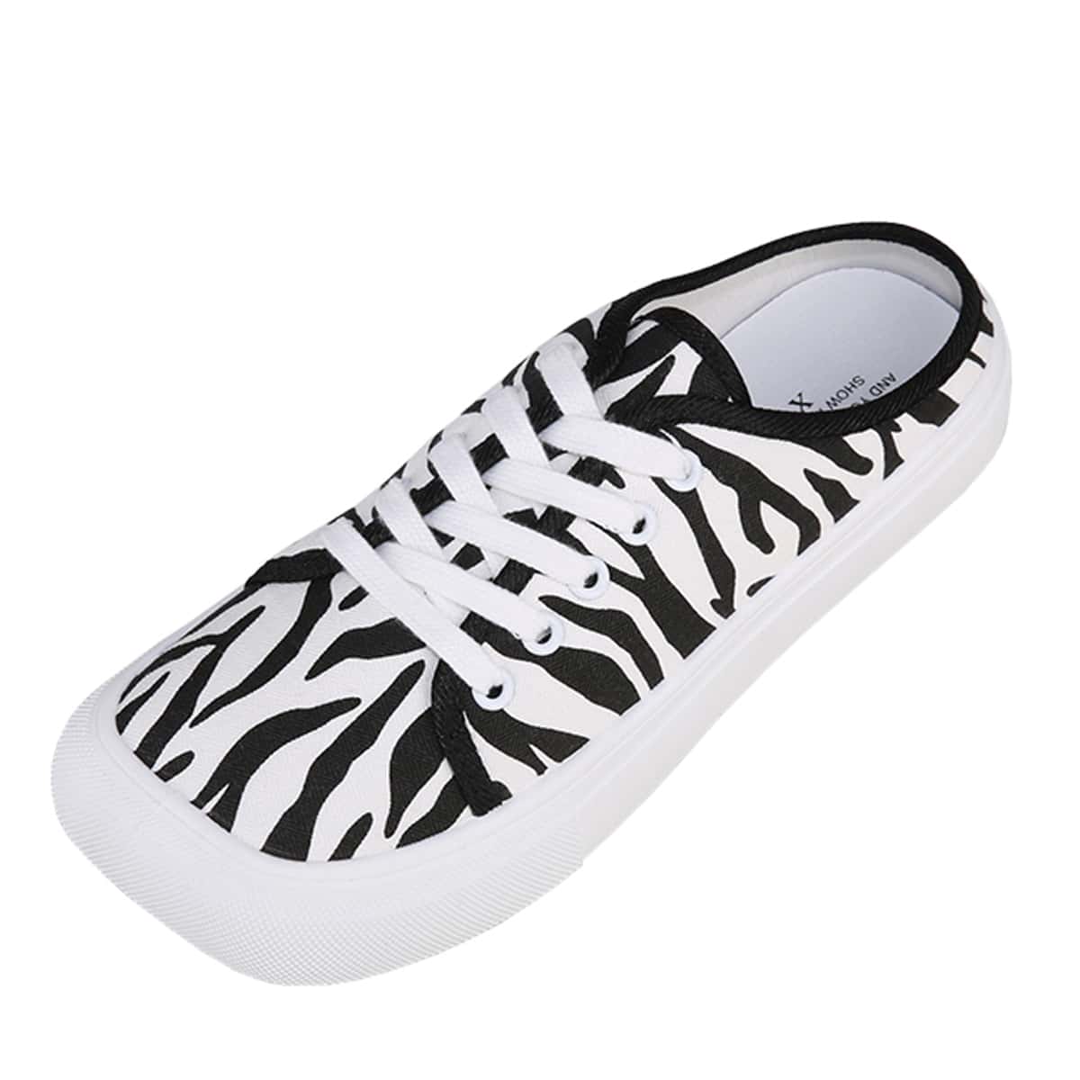 

Zebra Striped Lace-up Canvas Sneakers, Black and white
