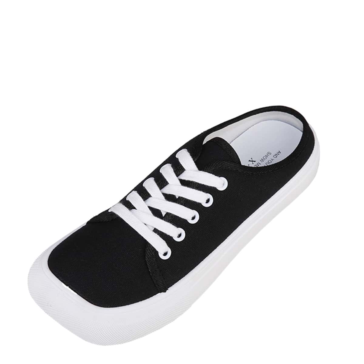 

Solid Lace-up Canvas Sneakers, Black