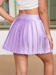 SHEIN Solid Satin Pleated Skirt - Lilac Purple - View 2