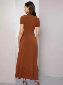SHEIN High Neck Solid Dress - Rust Brown - View 2