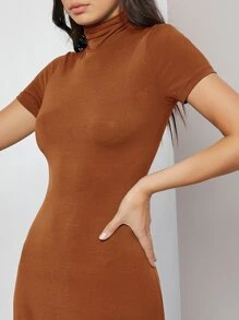 SHEIN High Neck Solid Dress - Rust Brown - View 4