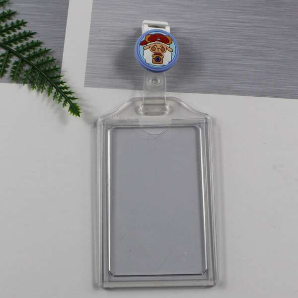 

1pc Clear Card Cover With Cartoon Clip, Multicolor