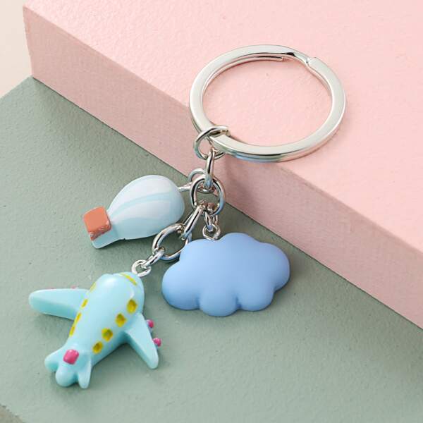 

Cloud & Airplane Charm Keychain, Blue