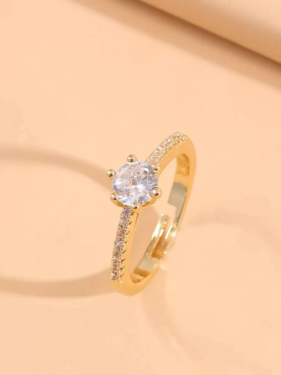 Cubic Zirconia Decor Ring - Yellow Gold - View 1
