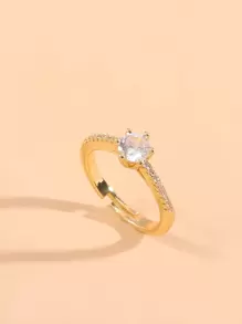 Cubic Zirconia Decor Ring - Yellow Gold - View 2