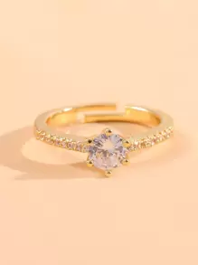 Cubic Zirconia Decor Ring - Yellow Gold - View 3