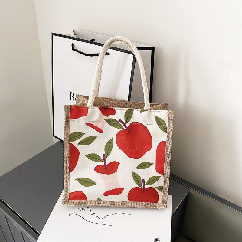 

Apple Pattern Tote Bag, Red