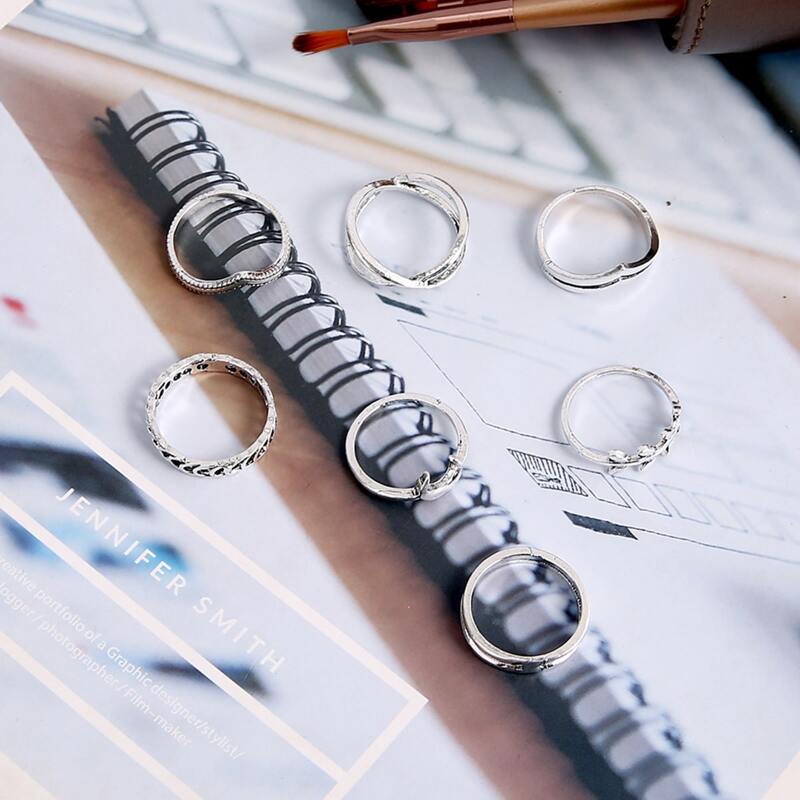 

7pcs Moon & Leaf Ring, Silver